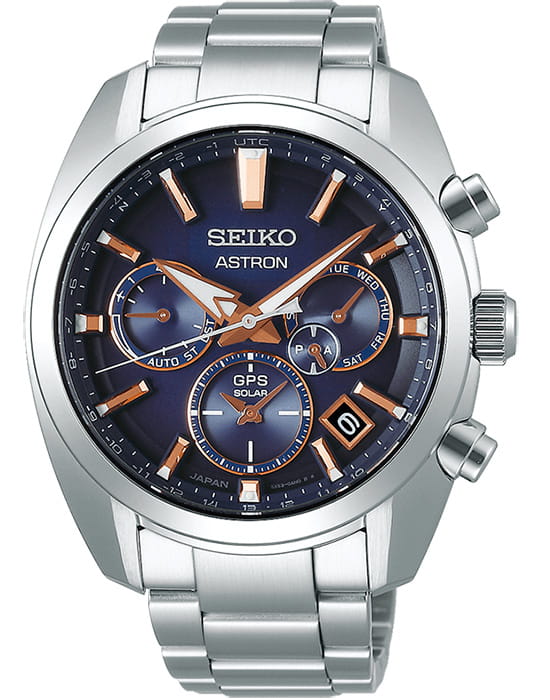 Seiko Seiko Astron GPS Solar SSH049J1  SSH049J1 кварцевые мужские часы синий циферблат, браслет нержавеющая сталь — вид спереди